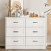 Dresser for Bedroom, 6 Drawer Wide Dresser Organizer with Charging Station for Hallway with Metal Handles, Woodgrain White