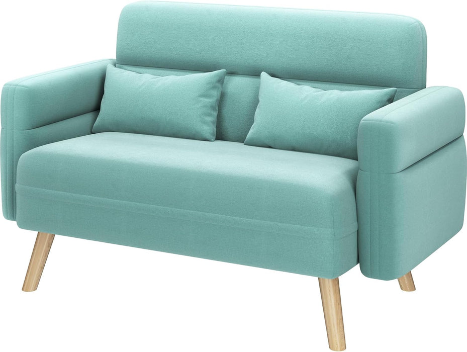 46" Small Modern Fabric Sofa Loveseat Mid Century 2 Seater Sofa Couch with Lumbar Pillows, Solid Wood Legs for Living Room, Small Space, Dorm, Office, Bedroom, Aquamarine