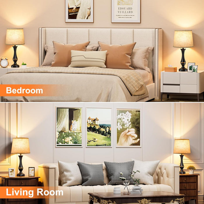 Touch Lamps for Nightstand, 3 Way Dimmable Lamps for Bedroom with USB C+A