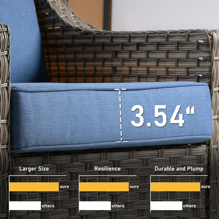 Patio Furniture,All Weather Wicker 5 PCS Outdoor Sofa with High Back Swivel Rocker Chairs,Conversation Set with Solar Powered Coffee Table,Grey Rattan Light Blue Cushion