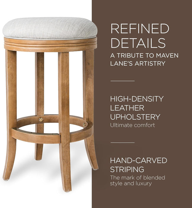 Eva 31 Inch Tall Bar Height Rotating Backless Barstool in Weathered Oak Finish with Sand Color Fabric Upholstered Seat