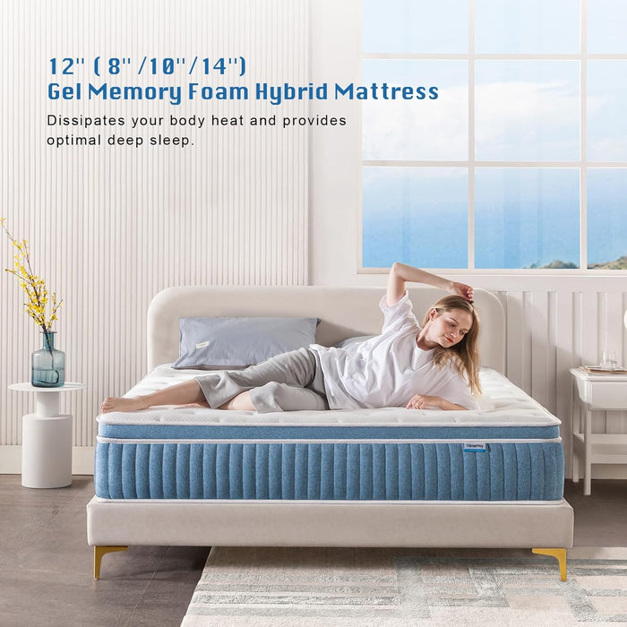 Queen Mattress, 12 Inch Hybrid Mattress in a Box, Gel Memory Foam Mattress, Individually Wrapped Pocket Coils, Quality Comfort and Adaptive Support - Breathable, 60"*80"*12"