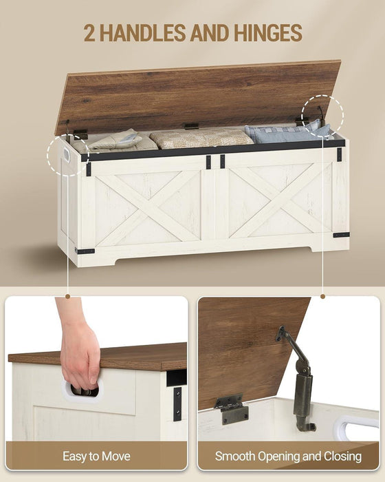 FortySevenPointTwoInch LiftTop Storage Chest White Brown Bench