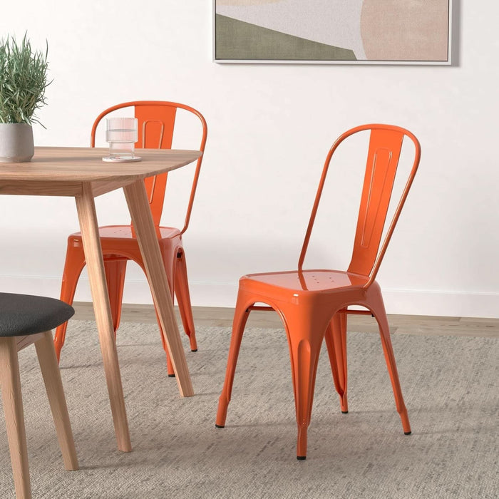 Costway Tolix Style Metal Dining Side Chairs Set Of 4 – Wood Seat Industrial Stackable