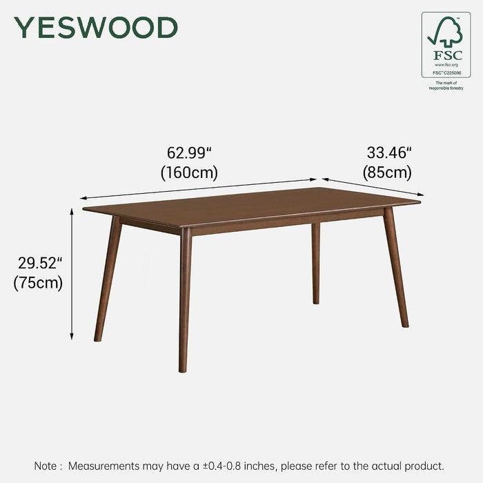 63’’ Solid Wood Dining Table for 4-6, Rectangular Farmhouse Kitchen Table