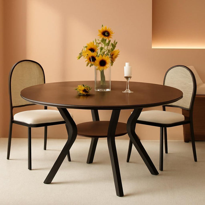 42" round Dining Table for 4, Farmhouse Kitchen Table with Storage, Space Saving Circle Dinner Table, Rustic Wood Kitchen & Dining Room Tables with Metal Legs for Kitchen, Living Room, Dining Room