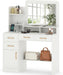 White Makeup Vanity Desk with Mirror & Charging Station, Modern Vanity Table with 4 Drawers, 3 Shelves, 1 Cabinet & Spacious Desktop, 40 Inch Dressing Table with Storage for Bedroom