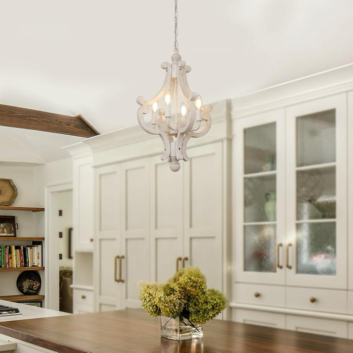 Farmhouse Chandelier, 4-Light French Country White Chandelier