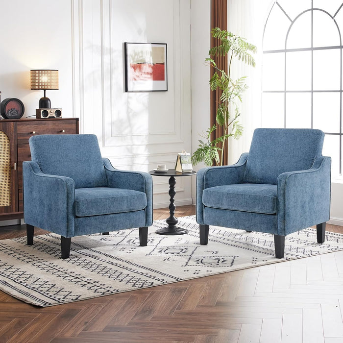 Navy Blue Chenille Mid Century Upholstered Armchair