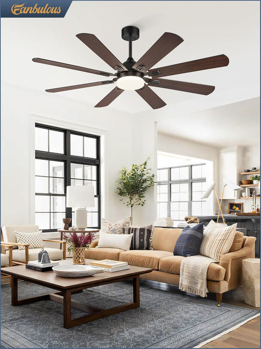 62 Inch Ceiling Fans with Lights, Black Modern Ceiling Fan with Remote,Large Farmhouse Indoor & Outdoor Ceiling Fan with 8 Dual Finish Blades, Quiet DC Motor, Bright LED Light