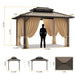 10X12Ft Hardtop Gazebo Galvanized Steel Double Roof Permanent Hardtop Gazebo Aluminum Metal Gazebos with Netting and Curtains Aluminum Frame Steel Gazebos for Deck, Lawns and Backyard, Brown