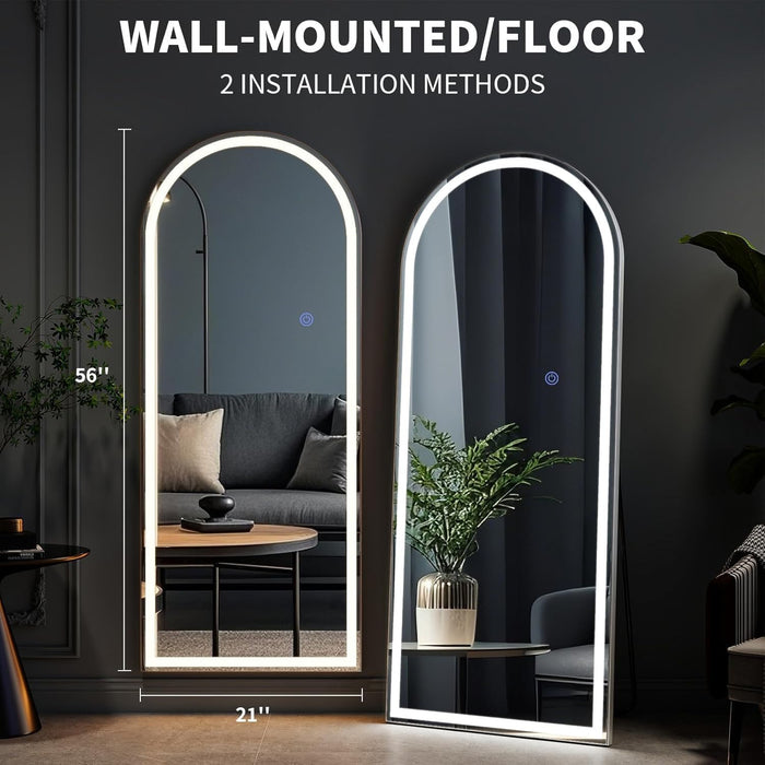 56"X21" LED Arched Mirror Full Length with Dimmable Lights