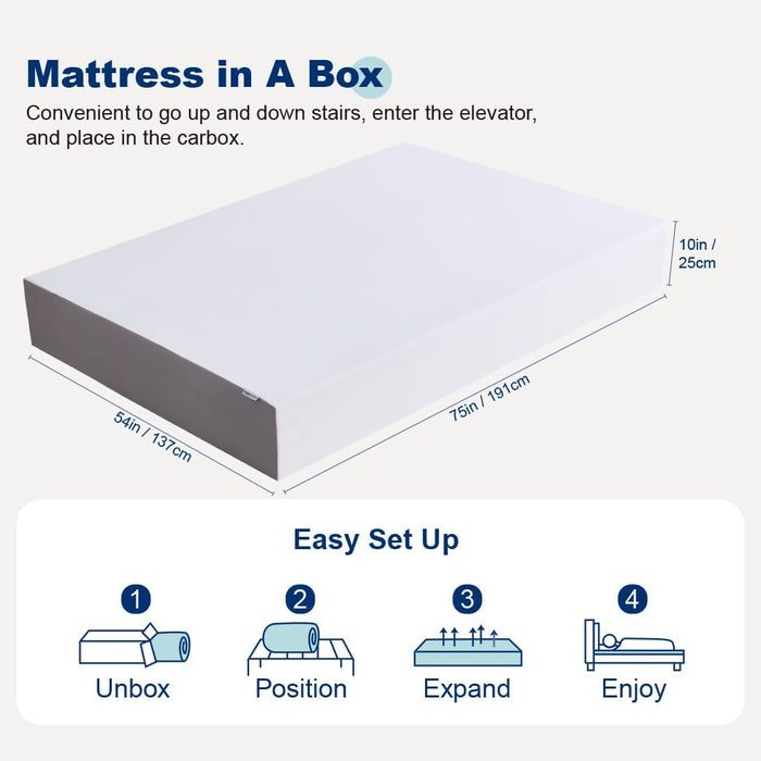 MemoryFoam Mattress Full Size White Grey Hypoallergenic