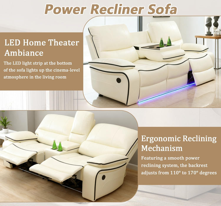 Power Recliner Sofa Set with Led/Storage, Leather Recliner Couch for Living Room, Leather Loveseat Set and Chair with Storage Console for Living Room/House/Apartment(Sofa+Loveseat+Chair)