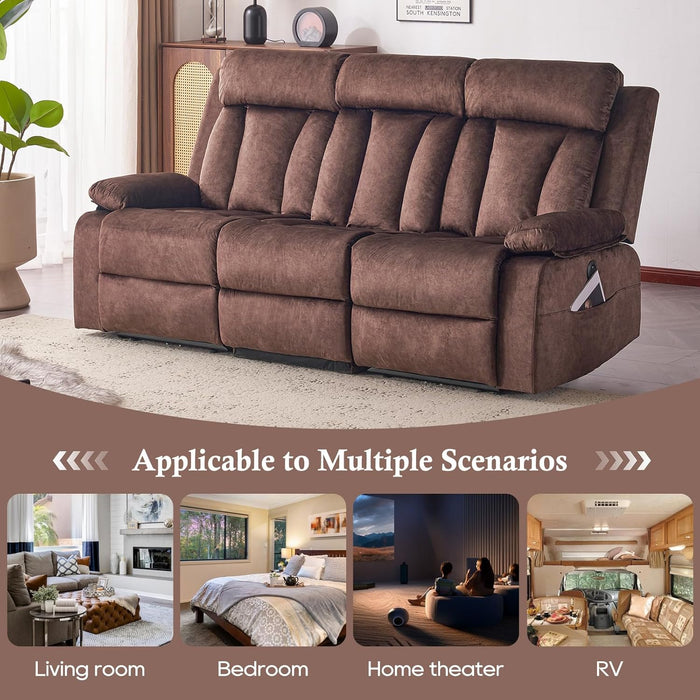 Power Reclining Sofa with Heat&Massage, Reclining Couch with Multi-Function Console/Usb Ports/Type C, Wall Hugger 3 Seater-Sofa Recliner, Reclining Sofa Couch for Living Room