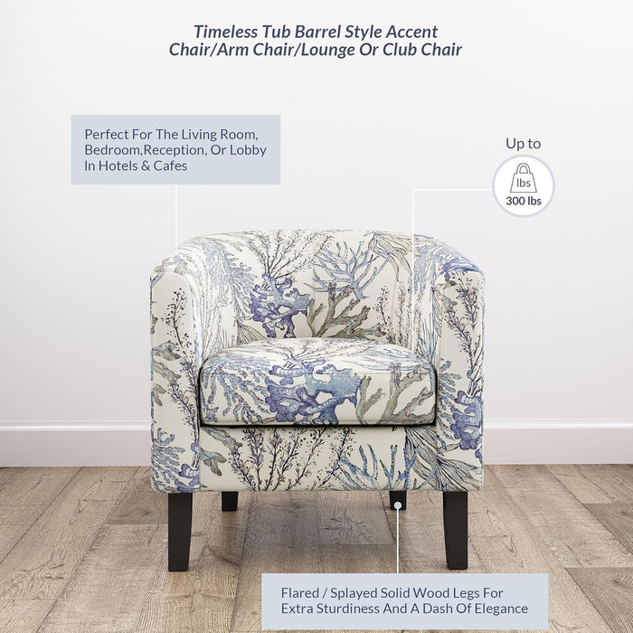 Living Room Chair, Linen round Accent Barrel Chair, Club Tub Sofa Chair for Bedroom, Corner Chair with Flared Legs and Cozy Soft Padding - Highland (Blue Coral)