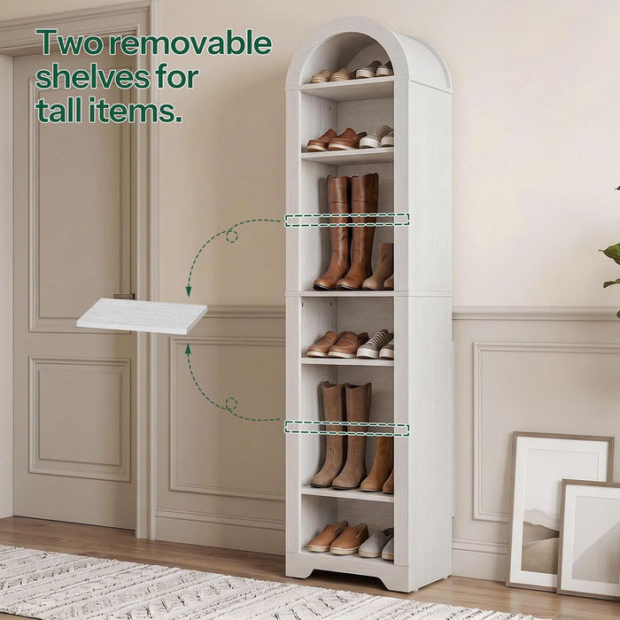 70.7'' Arched Bookcase, Modern Bookcase, Narrow Bookcase with Open Shelves, 8-Tier Tall Arched Bookshelf with Adjustable Shelves for Living Room, Home Office, White WT438SJ01