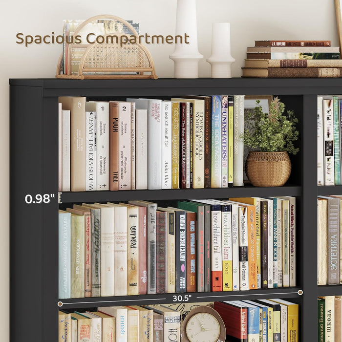 73" Tall Double Wide Bookshelf, 63" W 6-Tier Open Shelves, Black | Large Bookshelf and Bookcase, 12 Display Shelves, Modern Wood Book Shelf with Storage for Library, Home Office, Living Room