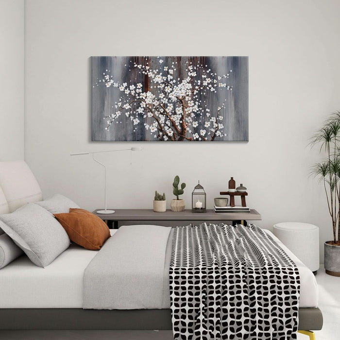 Wall Art for Living Room Large Modern Wall Decor Canvas Paintings for Wall Decorations White Flower Brown Bedroom Office Artwork Plum Blossom Art Prints Framed