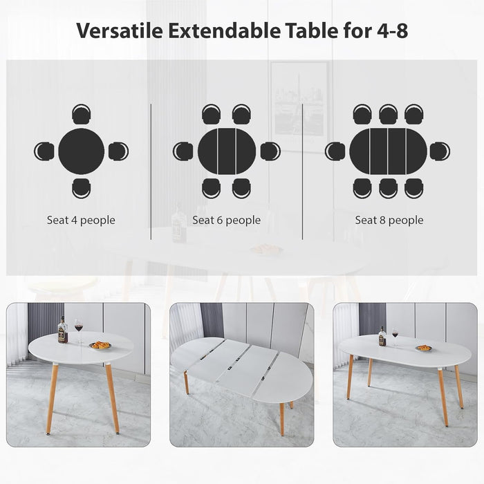 Modern 40"-71" Extendable Oval Dining Table for 4-8, MDF Top with Metal Frame, Space-Saving Expandable Kitchen Table for Home, Office, or Conference Room, Scratch-Resistant & Easy to Assemble