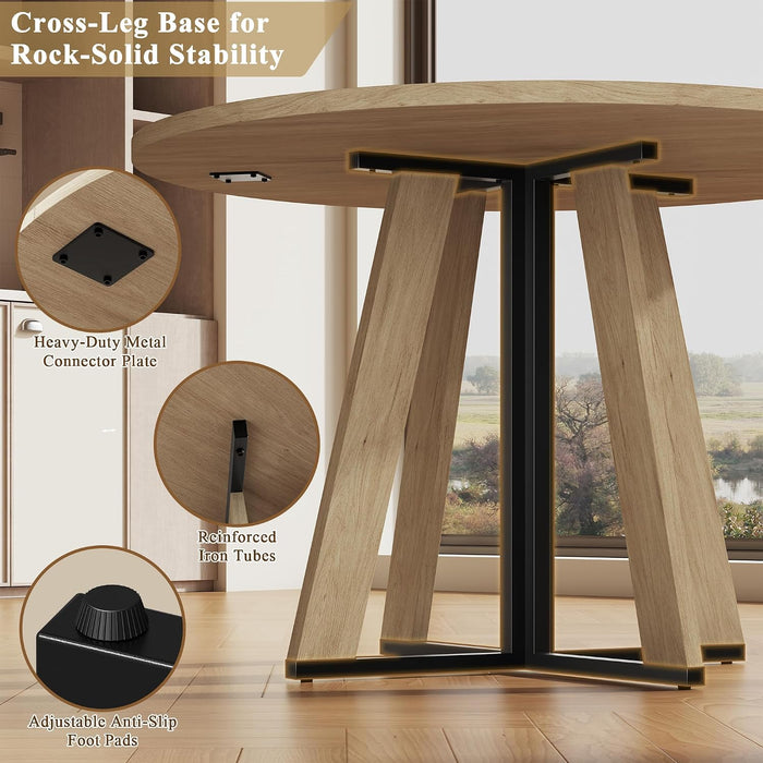 42 Inch round Dining Table for 4, Farmhouse Kitchen Table, round Dining Room Table with Metal Legs for Small Spaces & Apartment, Space-Saving Circle Wood Dinner Table, Natural
