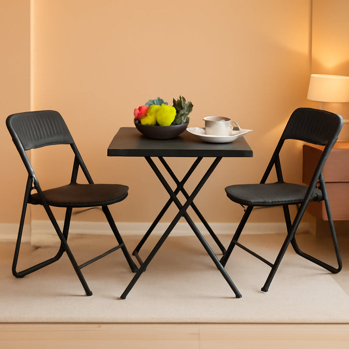 3 Pieces Folding Patio Bistro Set Bistro Table and Chairs Set for Outside, All Weather Small Patio Set for Balcony Porch Backyard, Black