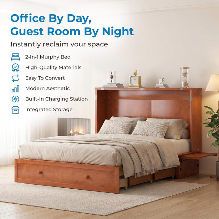 Cherry SixtyThreeInch Murphy Bed Cabinet With Mattress