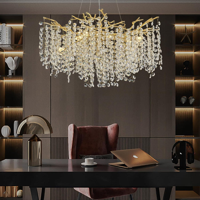 23Inch Gold CrystalBeadChandelier 8Light Ceiling Fixture