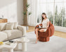 Mid Century Modern 360 Degree Barrel Swivel Accent Sofa Chair,Fluffy Velvet Fabric Lounge Wide Upholstered Pumpkin Reading Chair, round Cloud Armchair for Living Room,Bedroom,Vanity(Burnt Orange)