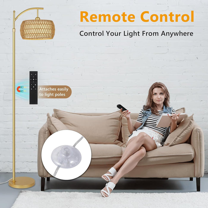 Arc Floor Lamp Timeless BrassFinish Remote Dimmable