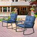 3 Pieces Patio Bistro Set Outdoor Rocking Chair W Cushion for Yard Garden Poolside (Blue)