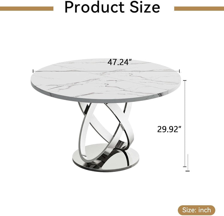 47.24" round Faux Marble Dining Table for 6 W/Stainless Steel Leg