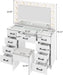 Vanity Desk with Large Lighted Mirror & Powre Outlet, Glass Tabletop Makeup Vanity Set with 9 Drawers, 45.3" Vanity Table with 3 Color Lighting Modes, Dressing Table for Women Girls, White
