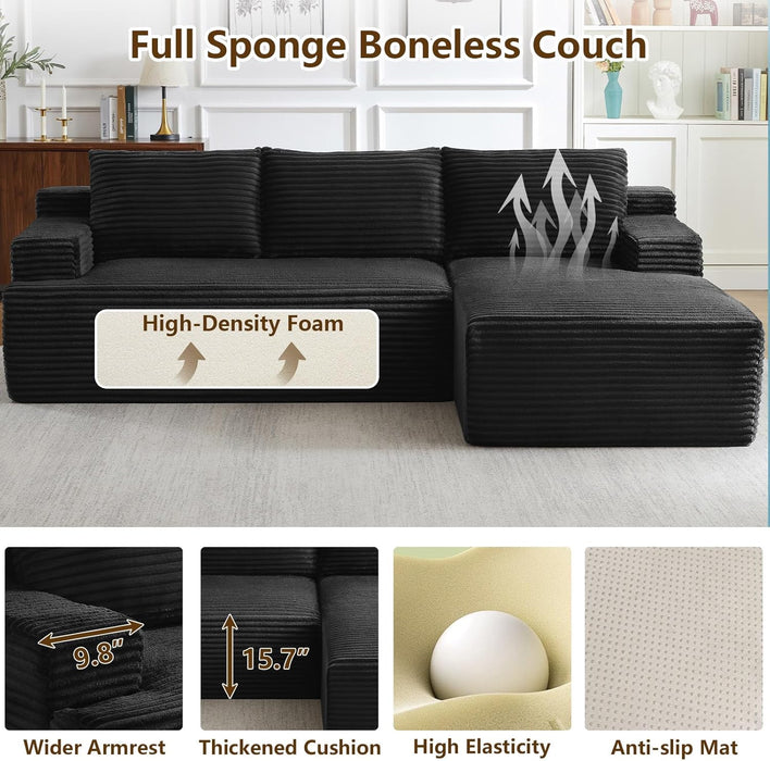 NinetySixInch Cloud Corduroy Modular Sectional Sofa Black