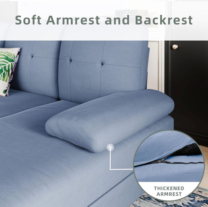 U-Shaped Sectional Sofa with Double Chaise, 4-Seat Linen Fabric Living Room Furniture Set, High-Density Cushions for Ultimate Comfort & Modern Style, Blue