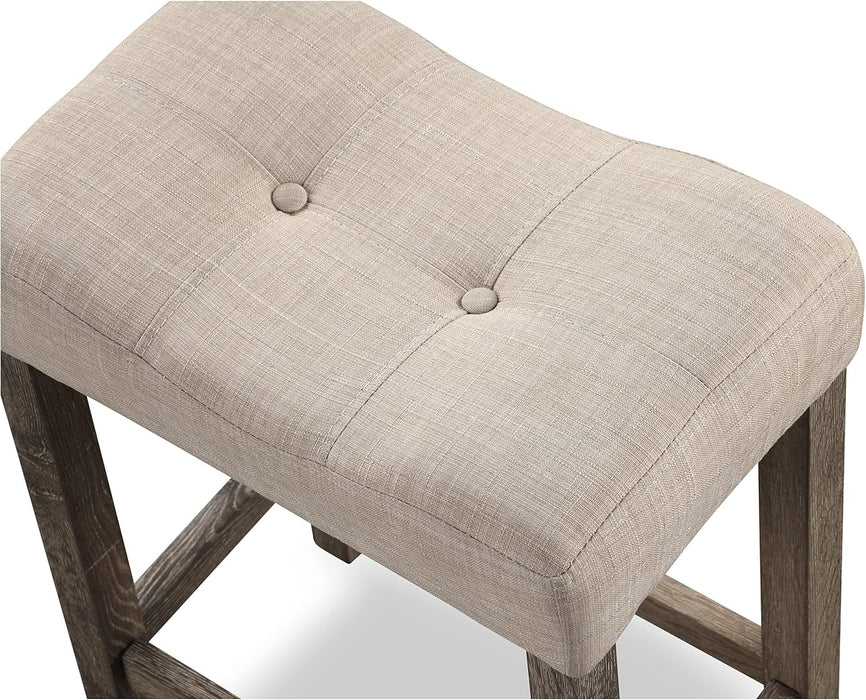 Sora Button Tufted Counter Height Saddle Stools, Set of 2, Taupe