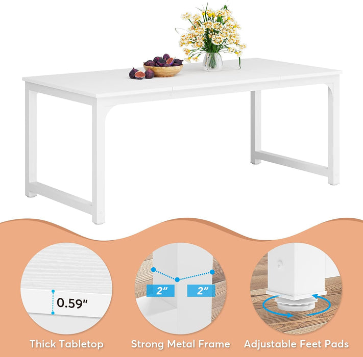 70.9 Inch Large Dining Table Rectangular Kitchen Furniture for 6 to 8 People, White