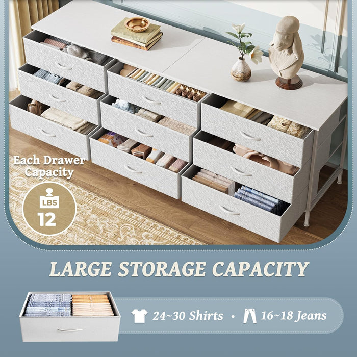 63 Inch White Dresser With EntertainmentCenter Storage