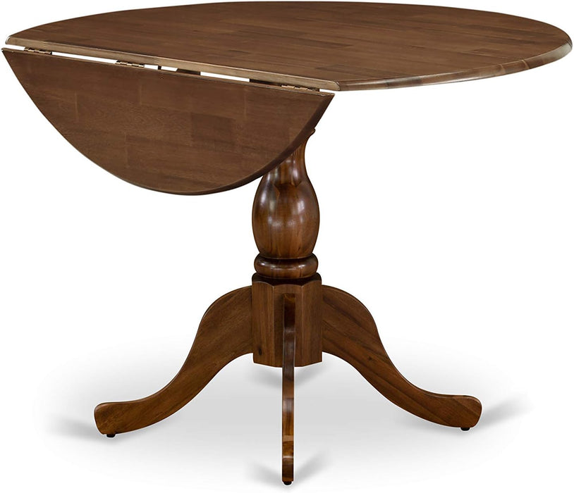 DMT-AWA-TP Dublin Kitchen Dining Table - a round Wooden Table Top with Dropleaf & Pedestal Base, 42X42 Inch, Walnut