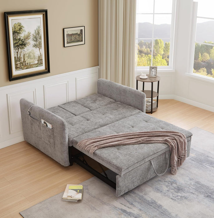 57Inch Convertible Sofa Bed With USBChargingPorts Grey