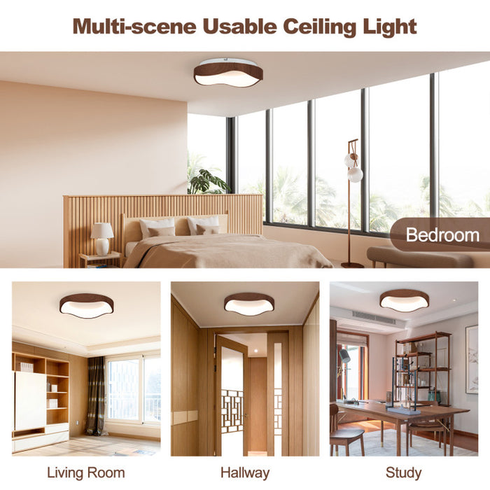 24W Modern LED Mount Ceiling Light with Wood Pattern and Metal Frame