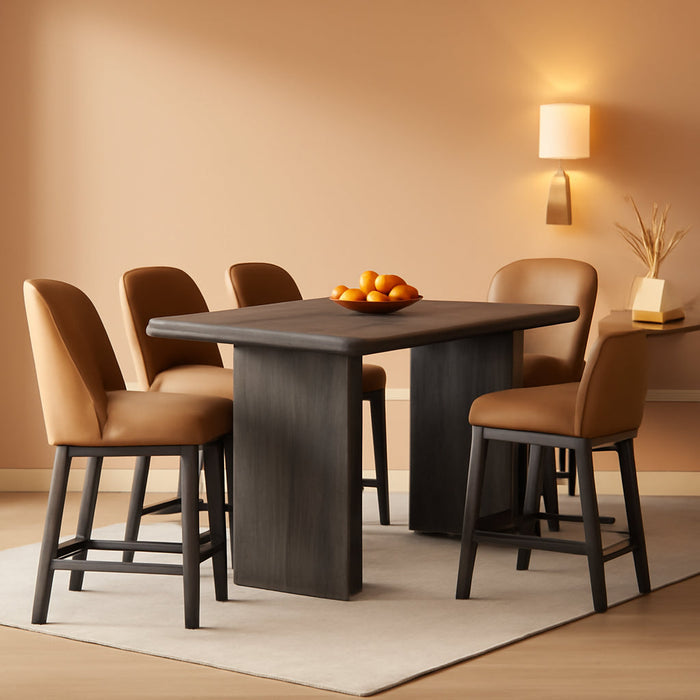 Swivel Counter Height Bar Stools Set of 4, Tall Faux Leather Barstools, Modern Bar Chairs with Solid Back and Wood Legs for Kitchen Island，Brown