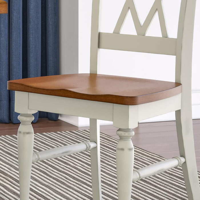 Home Styles Monarch Double X-Back White and Oak Dining Chairs, with Solid Hardwood Construction, Turned Legs, and Distressed Oak Finish, Set of Two