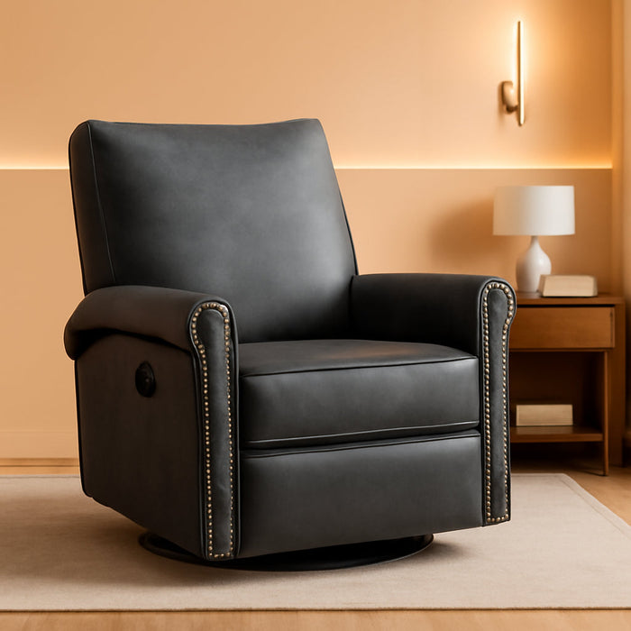 Large Leather Recliner Chair Faux Swivel Rocker for Adults Manual Sofa for Living Room Bedroom Home Theater Seating