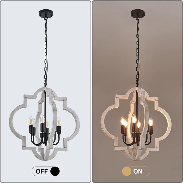 21 Inch Farmhouse Distressed White Wood Chandelier