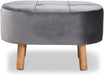 Simone Mid-Century Modern Grey Velvet Fabric Upholstered Wood Ottoman
