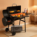 Barrel Charcoal Grill with Offset Smoker, Side Shelf with Hooks, Mesh Bottom Shelf, Blow-Molded Wheels, Outdoor Grilling and Backyard Cooking, CC1624S, Black