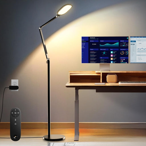 Eye-Caring LED Floor Lamp for Office, Reading, and Crafting, 69" Dimmable Office Lamp, Standing Reading Lamp with 30 Lighting Modes, Remote &Touch Control, Memory, Timer & Adjustable Swing Arm, CRI 97