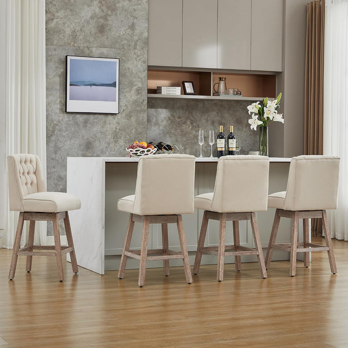 26" Swivel Bar Stools Set of 2, Counter Height Barstools with Back, Linen Fabric Upholstered Bar Stools, Modern Barstools Wood Legs for Kitchen Island Dining Room Bar