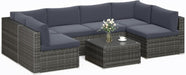7 Piece Outdoor Patio Furniture Set, All Weather Wicker Rattan Sectional Sofa Conversation Set with Cushions & Large Glass Coffee Table, Ideal for Garden Backyard Porch, Dark Grey